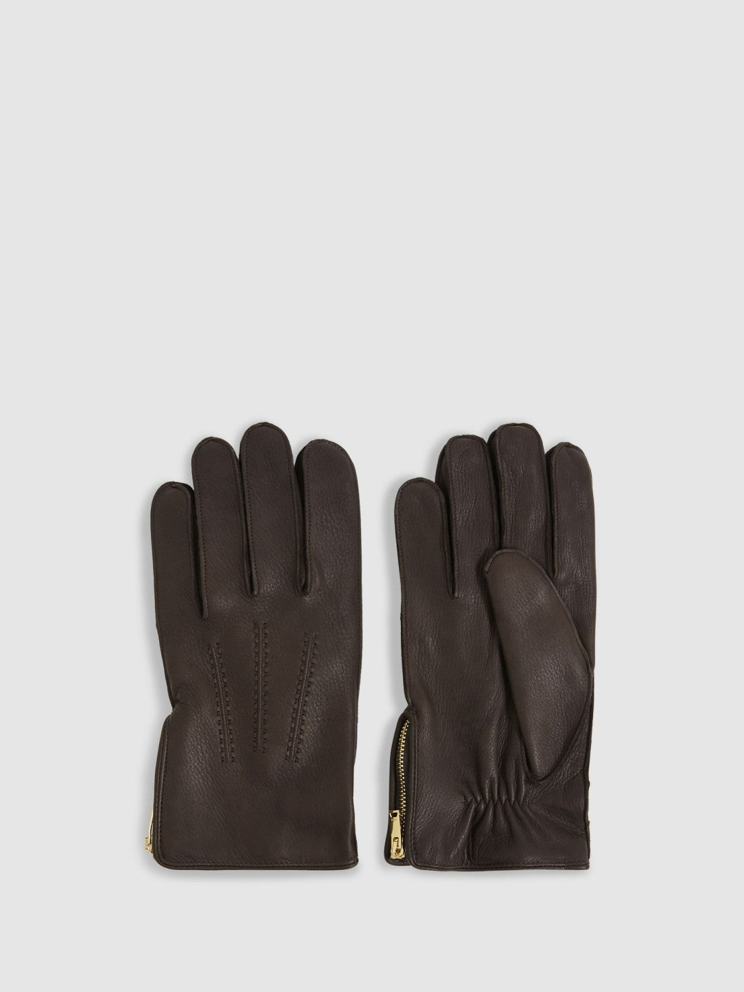Leather Zip-Side Gloves in Dark Brown | Reiss Men Popular