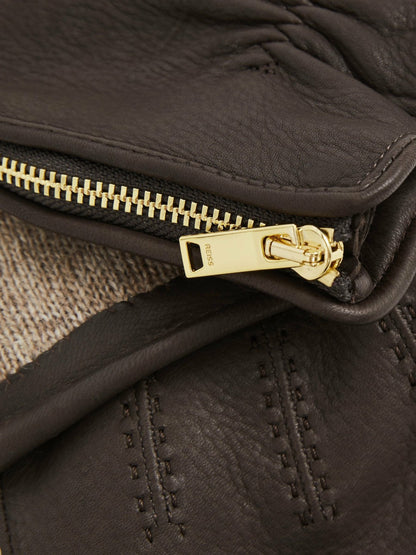 Leather Zip-Side Gloves in Dark Brown | Reiss Men Popular