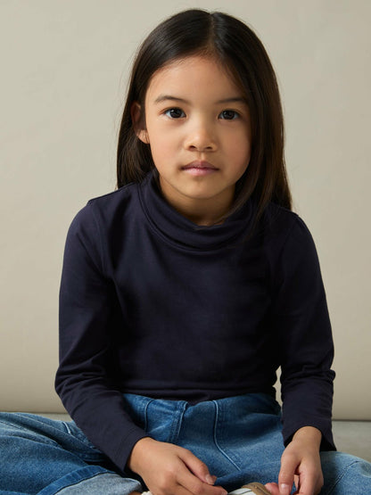 4-9 yrs Cotton-Jersey Roll-Neck Top with Stretch in Navy | Reiss Children & Baby Trending