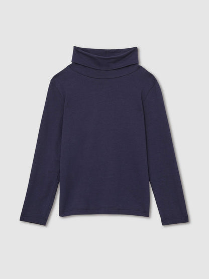 4-9 yrs Cotton-Jersey Roll-Neck Top with Stretch in Navy | Reiss Children & Baby Trending