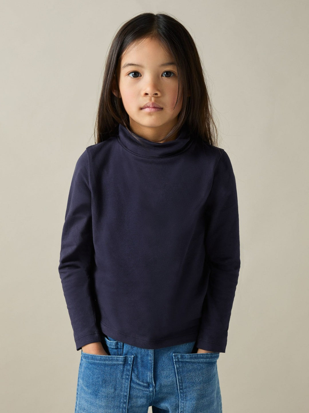 4-9 yrs Cotton-Jersey Roll-Neck Top with Stretch in Navy | Reiss Children & Baby Trending