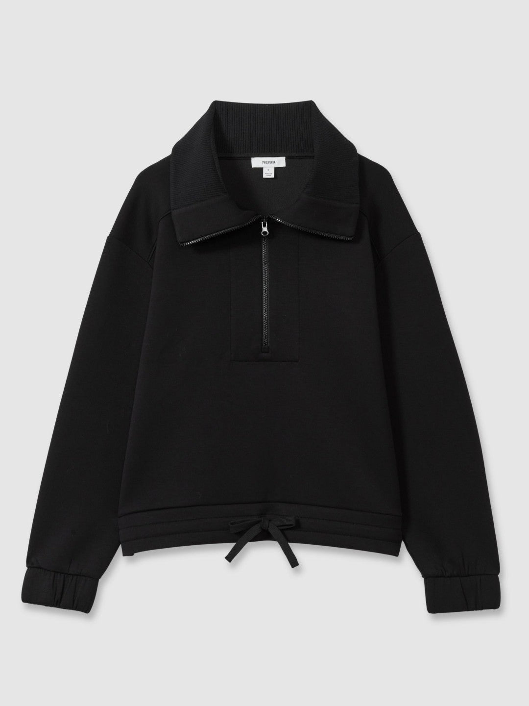 Interlock Half-Zip Drawstring-Hem Sweatshirt in Black | Reiss Women Premium