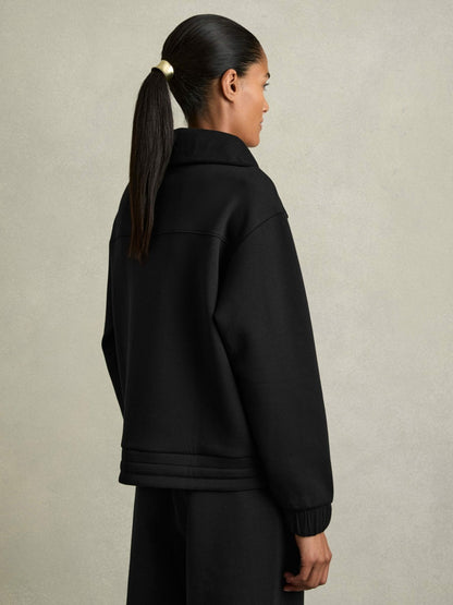 Interlock Half-Zip Drawstring-Hem Sweatshirt in Black | Reiss Women Premium