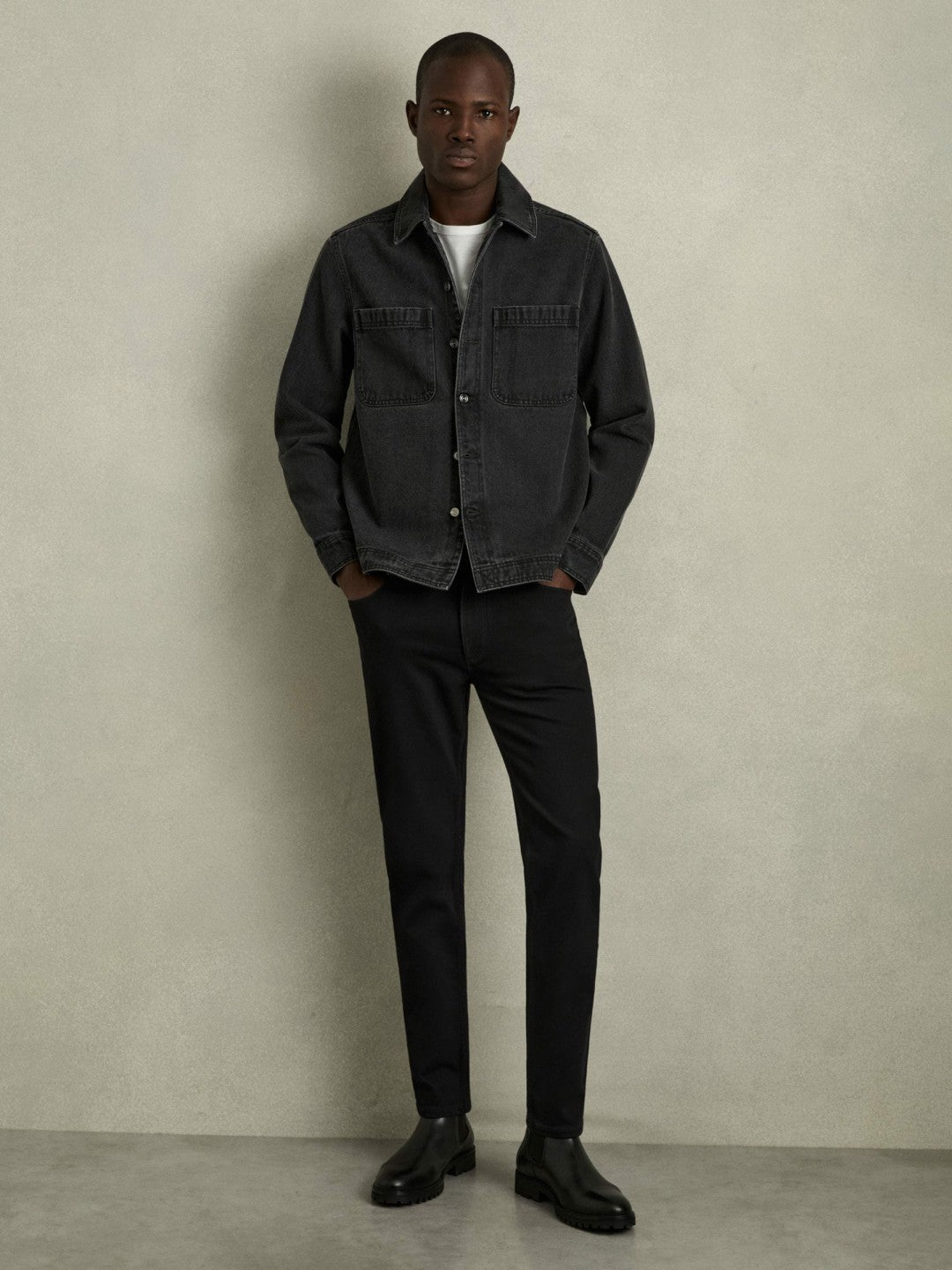 Cotton-Stretch Slim-Fit Jeans in Stay Black | Reiss Men Best Seller