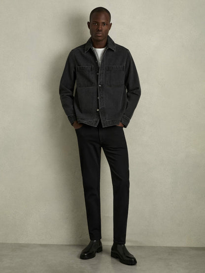 Cotton-Stretch Slim-Fit Jeans in Stay Black | Reiss Men Best Seller
