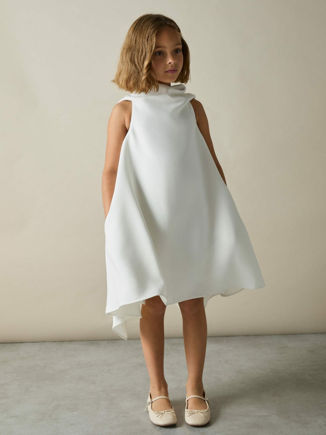 13-14 yrs High-Neck Drape Back Dress in Ivory | Reiss Children & Baby Popular