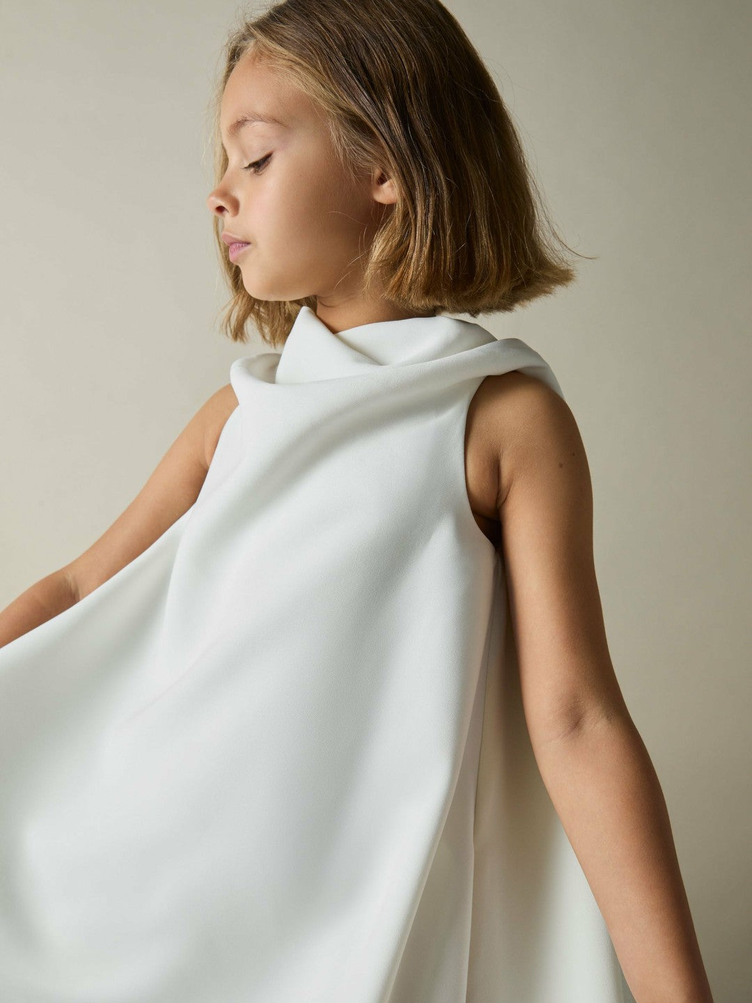 13-14 yrs High-Neck Drape Back Dress in Ivory | Reiss Children & Baby Popular