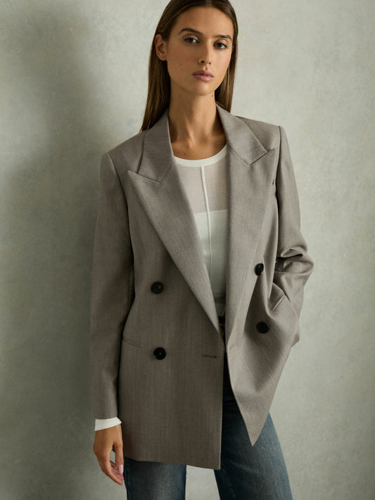 Wool Oversized Double-Breasted Blazer in Grey | Reiss Women Recommended
