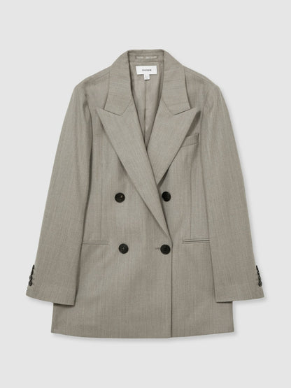 Wool Oversized Double-Breasted Blazer in Grey | Reiss Women Recommended