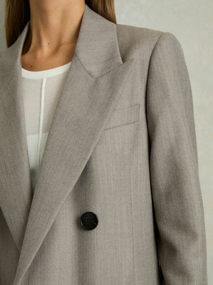 Wool Oversized Double-Breasted Blazer in Grey | Reiss Women Recommended