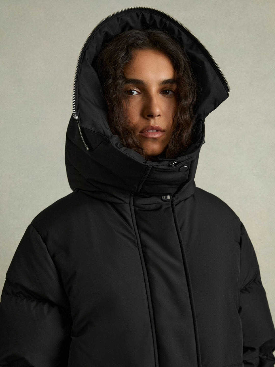 Petite Concealed-Hood Puffer Coat in Black | Reiss Women Featured