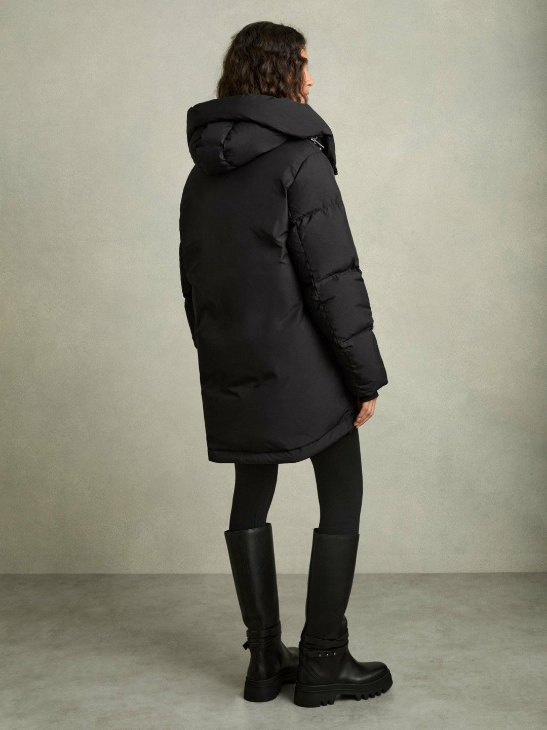 Petite Concealed-Hood Puffer Coat in Black | Reiss Women Featured