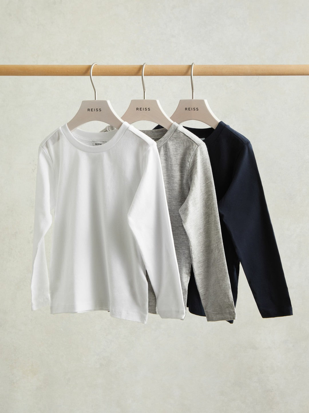 3-9 yrs Cotton Jersey Long Sleeve T-Shirts 3 Pack in White/Soft Grey/Navy | Reiss Children & Baby Featured