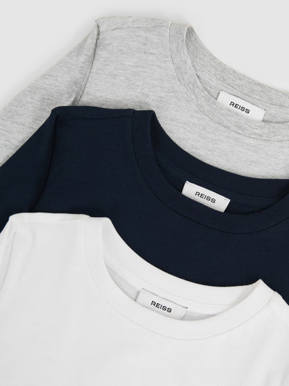 3-9 yrs Cotton Jersey Long Sleeve T-Shirts 3 Pack in White/Soft Grey/Navy | Reiss Children & Baby Featured
