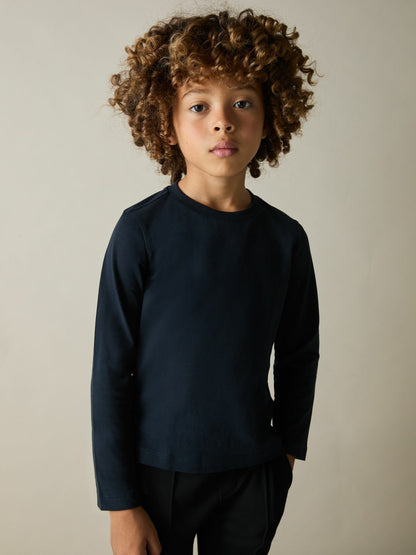 9-13 yrs Cotton Jersey Long Sleeve T-Shirts 3 Pack in White/Soft Grey/Navy | Reiss Children & Baby Popular