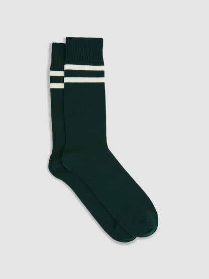 Striped Socks With Wool And Cashmere in Forest Green/Ecru | Reiss Men Best Seller