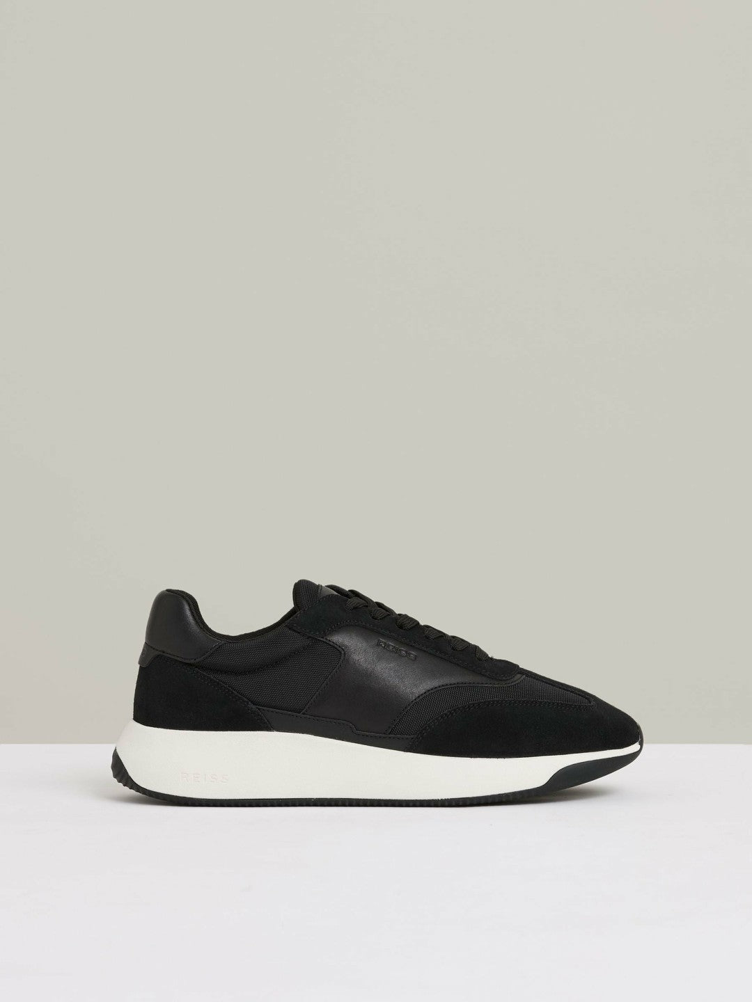 Leather Suede Running Trainers in Black/White | Reiss Men New