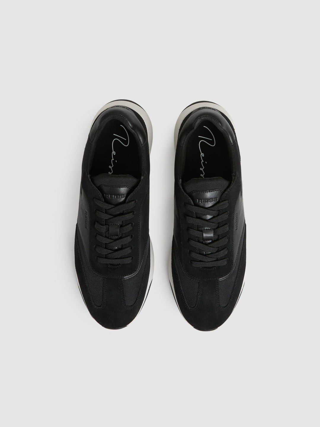 Leather Suede Running Trainers in Black/White | Reiss Men New
