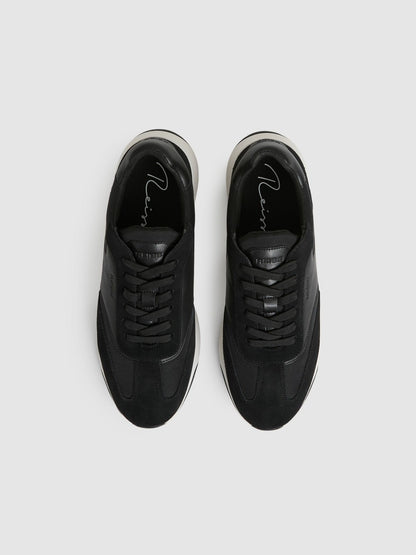 Leather Suede Running Trainers in Black/White | Reiss Men New