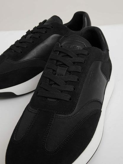 Leather Suede Running Trainers in Black/White | Reiss Men New