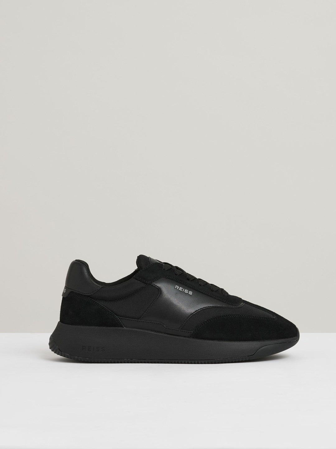 Leather Suede Running Trainers in All Black | Reiss Men Signature
