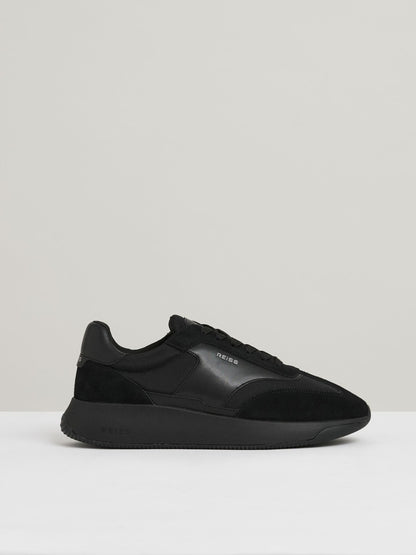 Leather Suede Running Trainers in All Black | Reiss Men Signature
