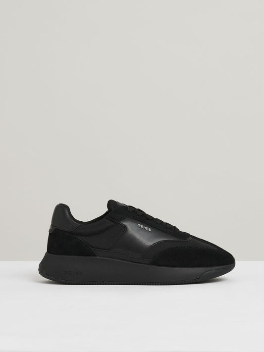 Leather Suede Running Trainers in All Black | Reiss Men Signature