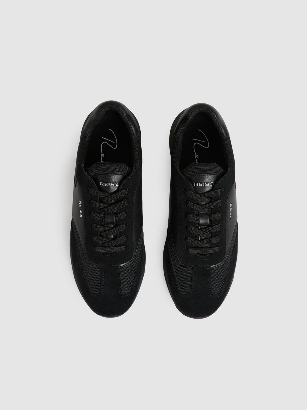 Leather Suede Running Trainers in All Black | Reiss Men Signature