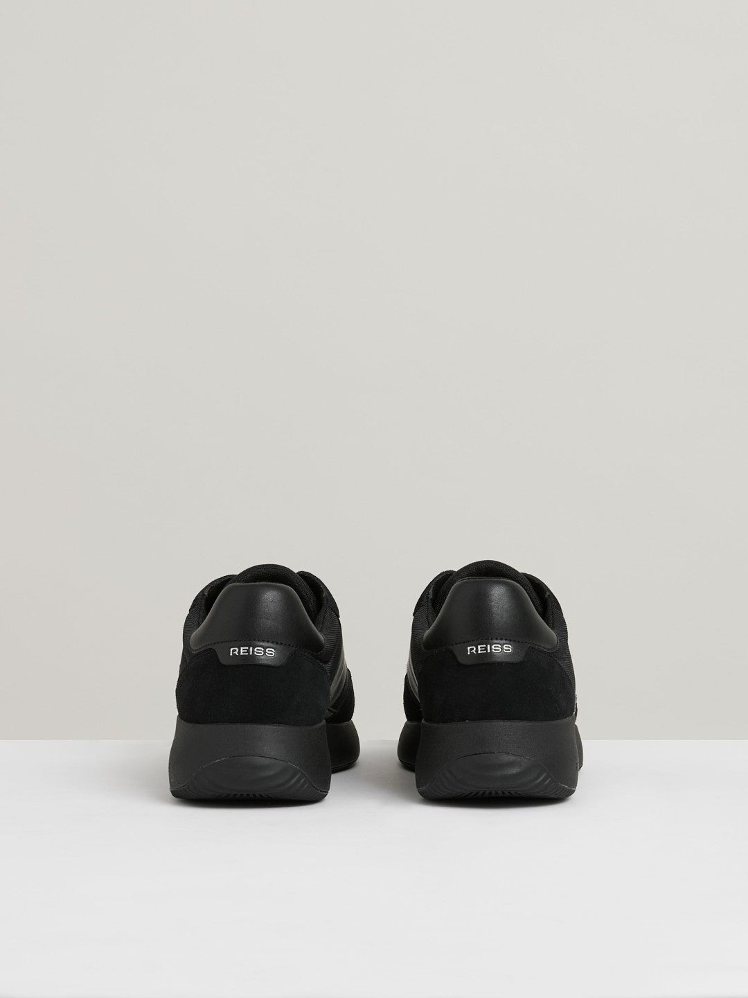 Leather Suede Running Trainers in All Black | Reiss Men Signature