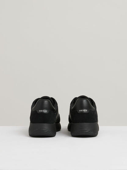 Leather Suede Running Trainers in All Black | Reiss Men Signature