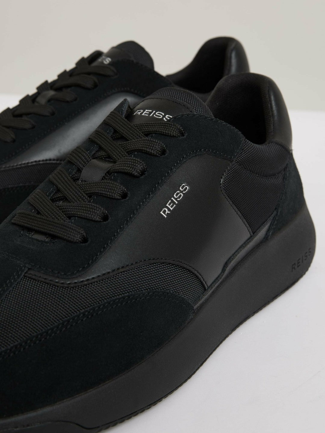 Leather Suede Running Trainers in All Black | Reiss Men Signature