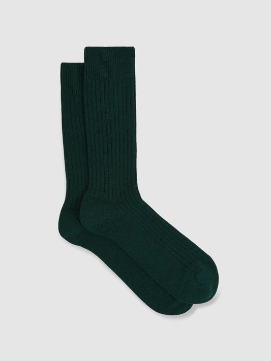 Ribbed Socks With Wool And Cashmere in Forest Green | Reiss Men Signature