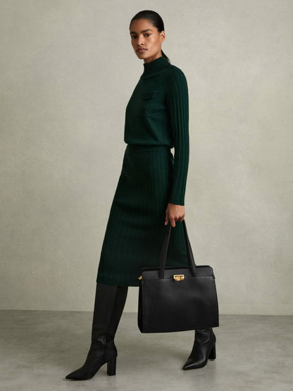 Grained Leather Tote Bag in Black | Reiss Women Premium