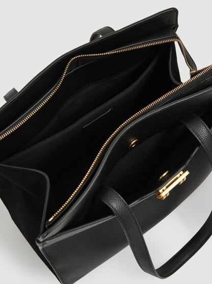 Grained Leather Tote Bag in Black | Reiss Women Premium