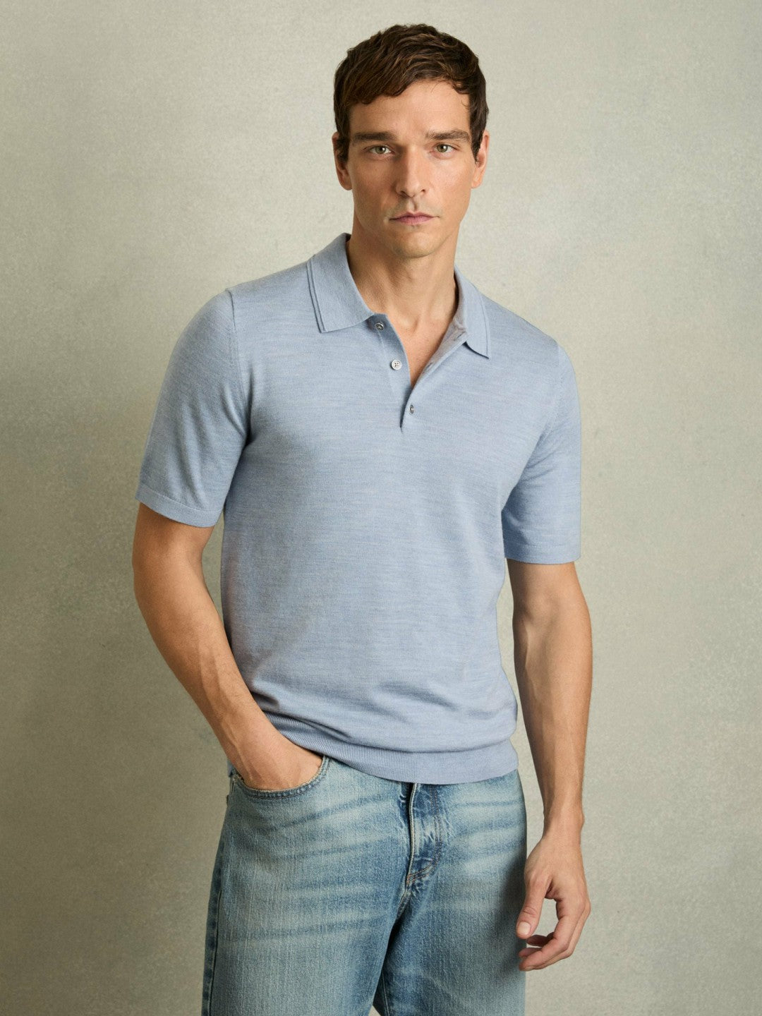 Merino Wool Polo Shirt in Soft Blue | Reiss Men Premium