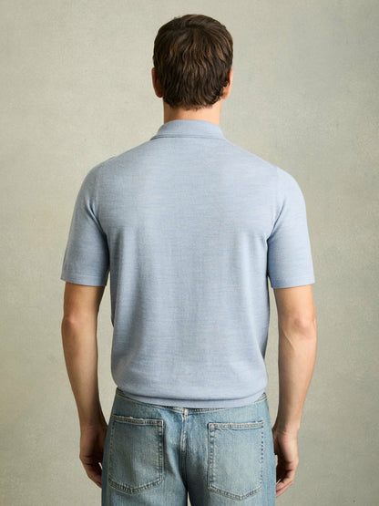 Merino Wool Polo Shirt in Soft Blue | Reiss Men Premium