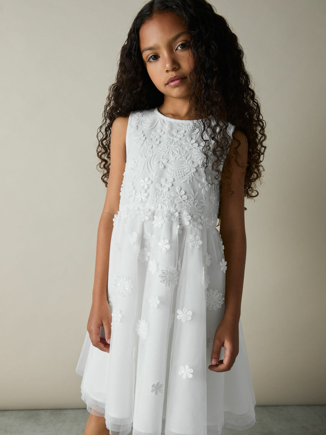 9-13 yrs Tulle Floral-Embroidered Bridesmaid Dress in Ivory | Reiss Children & Baby Signature