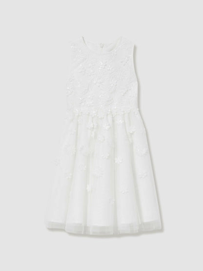 9-13 yrs Tulle Floral-Embroidered Bridesmaid Dress in Ivory | Reiss Children & Baby Signature
