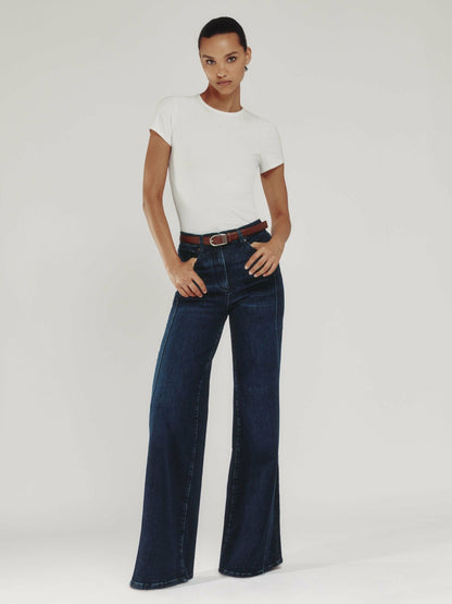 Petite Stretch-Cotton Wide-Leg Jeans in Dark Blue | Reiss Women Popular