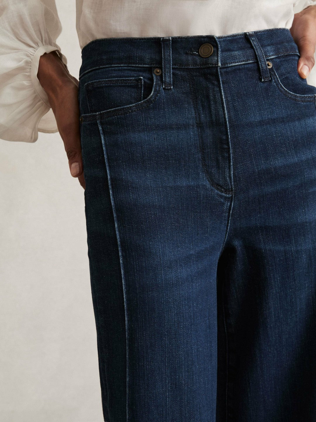 Petite Stretch-Cotton Wide-Leg Jeans in Dark Blue | Reiss Women Popular