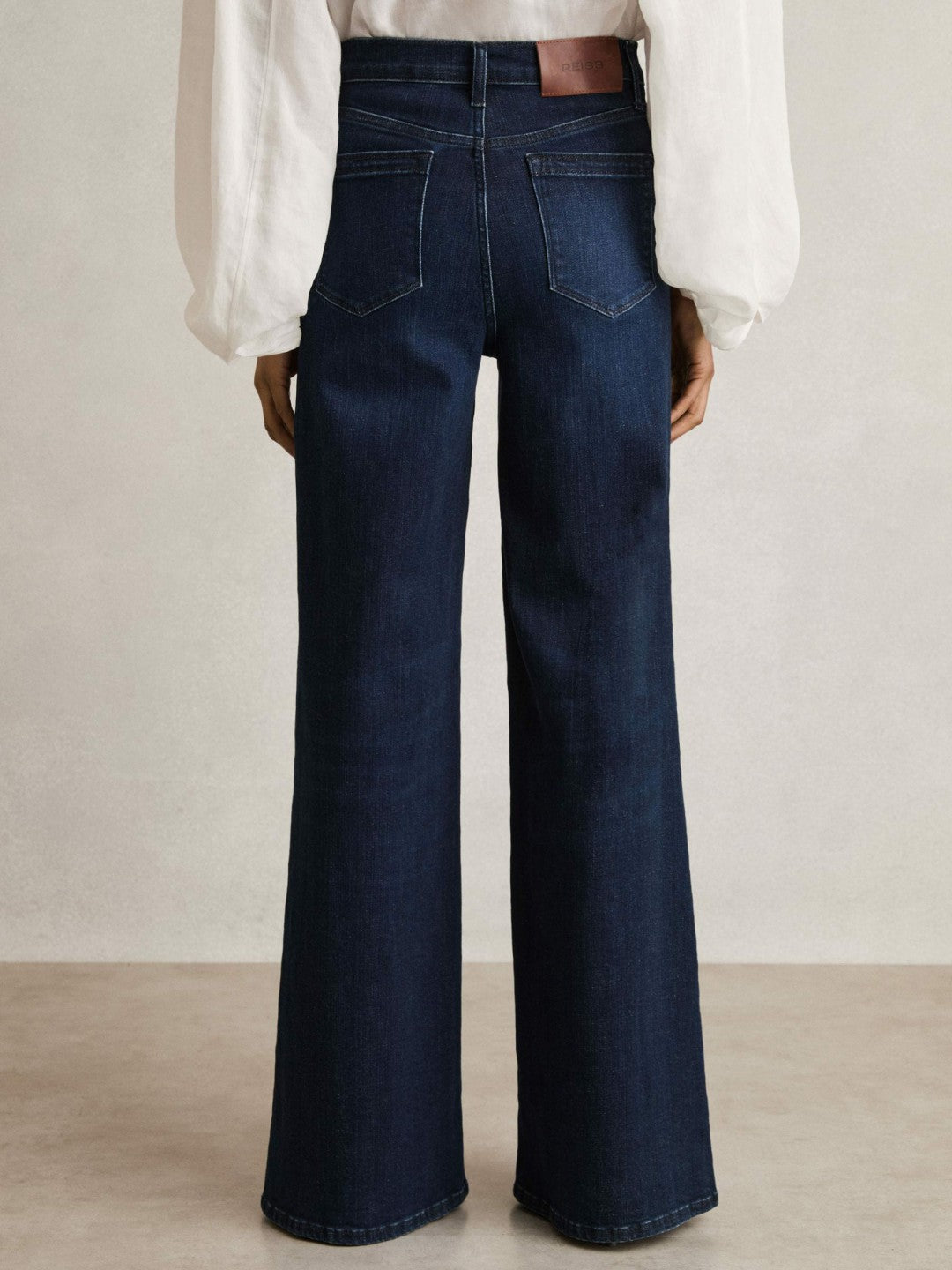 Petite Stretch-Cotton Wide-Leg Jeans in Dark Blue | Reiss Women Popular