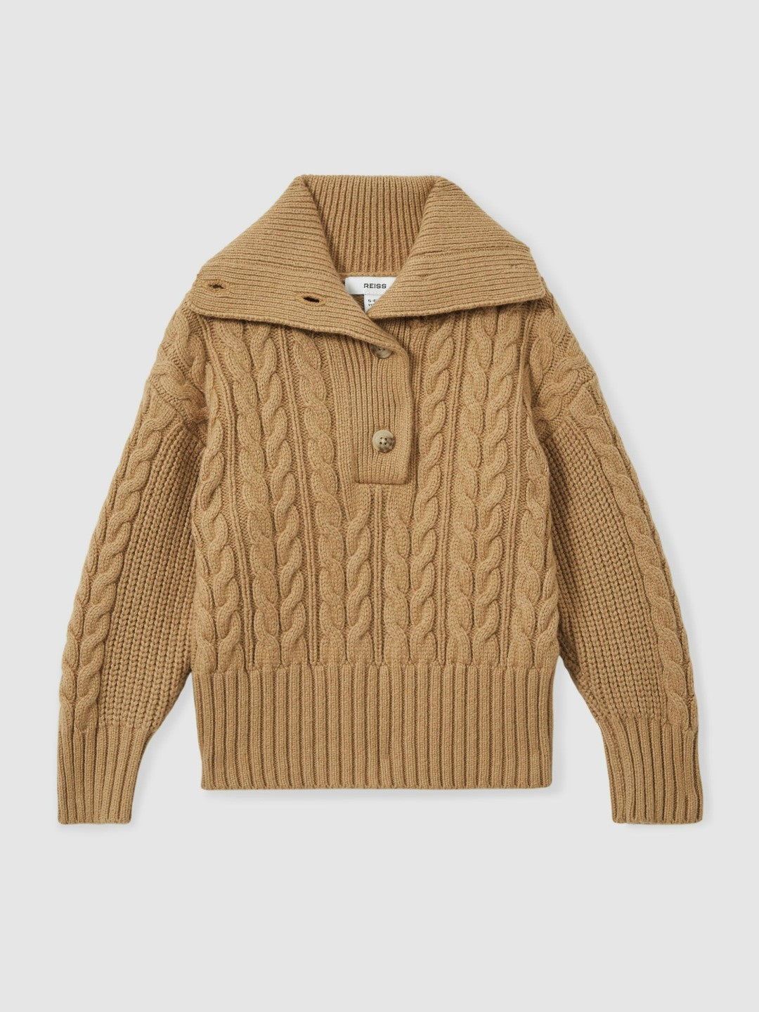4-9 yrs Cotton-Blend Open-Collar Cable-Knit Jumper With Wool in Camel | Reiss Children & Baby New