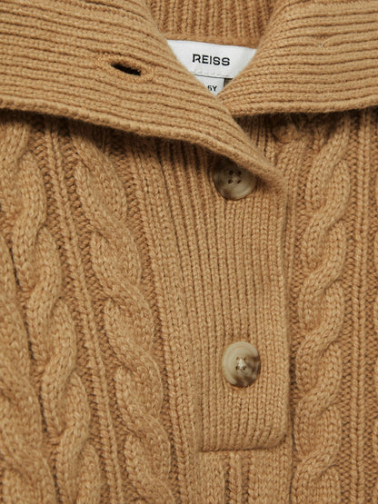 4-9 yrs Cotton-Blend Open-Collar Cable-Knit Jumper With Wool in Camel | Reiss Children & Baby New