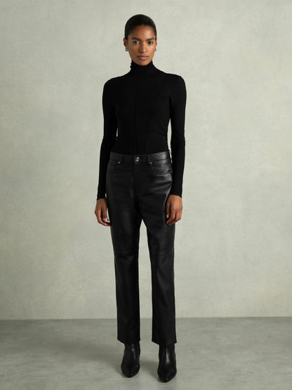 Leather Slim-Leg Trousers in Black | Reiss Women New