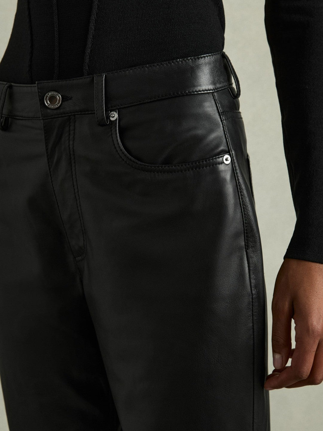 Leather Slim-Leg Trousers in Black | Reiss Women New