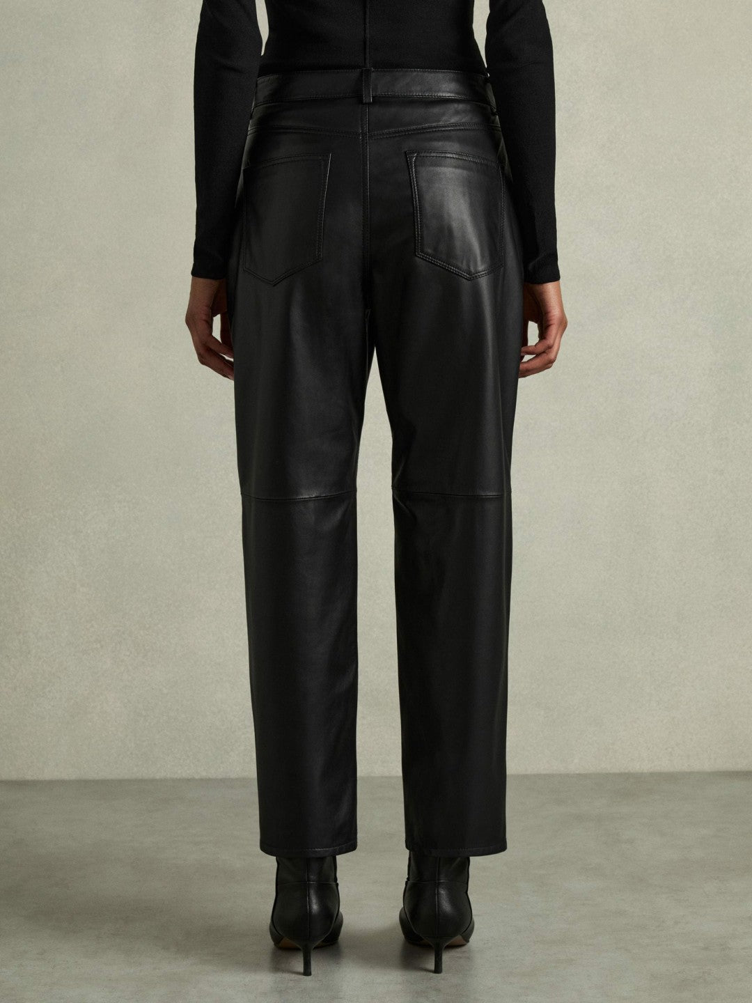 Leather Slim-Leg Trousers in Black | Reiss Women New