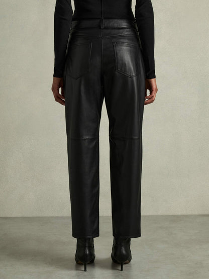 Leather Slim-Leg Trousers in Black | Reiss Women New