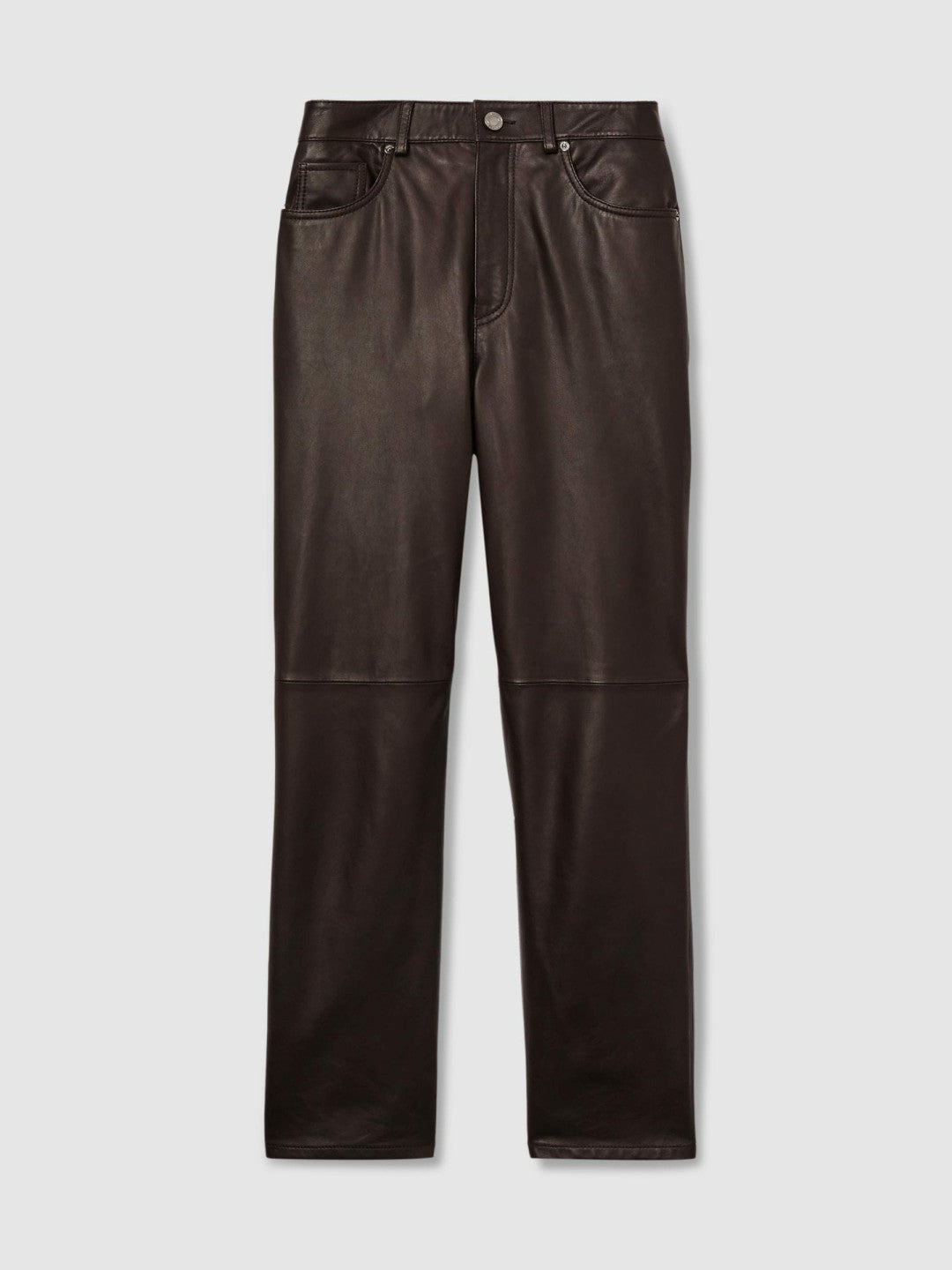 Leather Slim-Leg Trousers in Chocolate | Reiss Women Signature