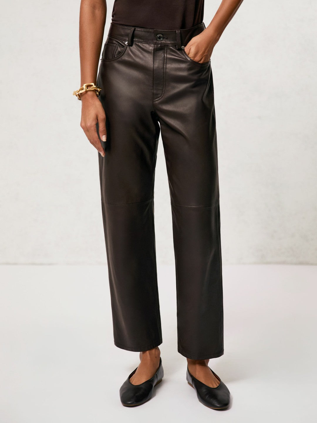 Leather Slim-Leg Trousers in Chocolate | Reiss Women Signature