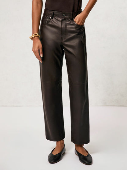 Leather Slim-Leg Trousers in Chocolate | Reiss Women Signature